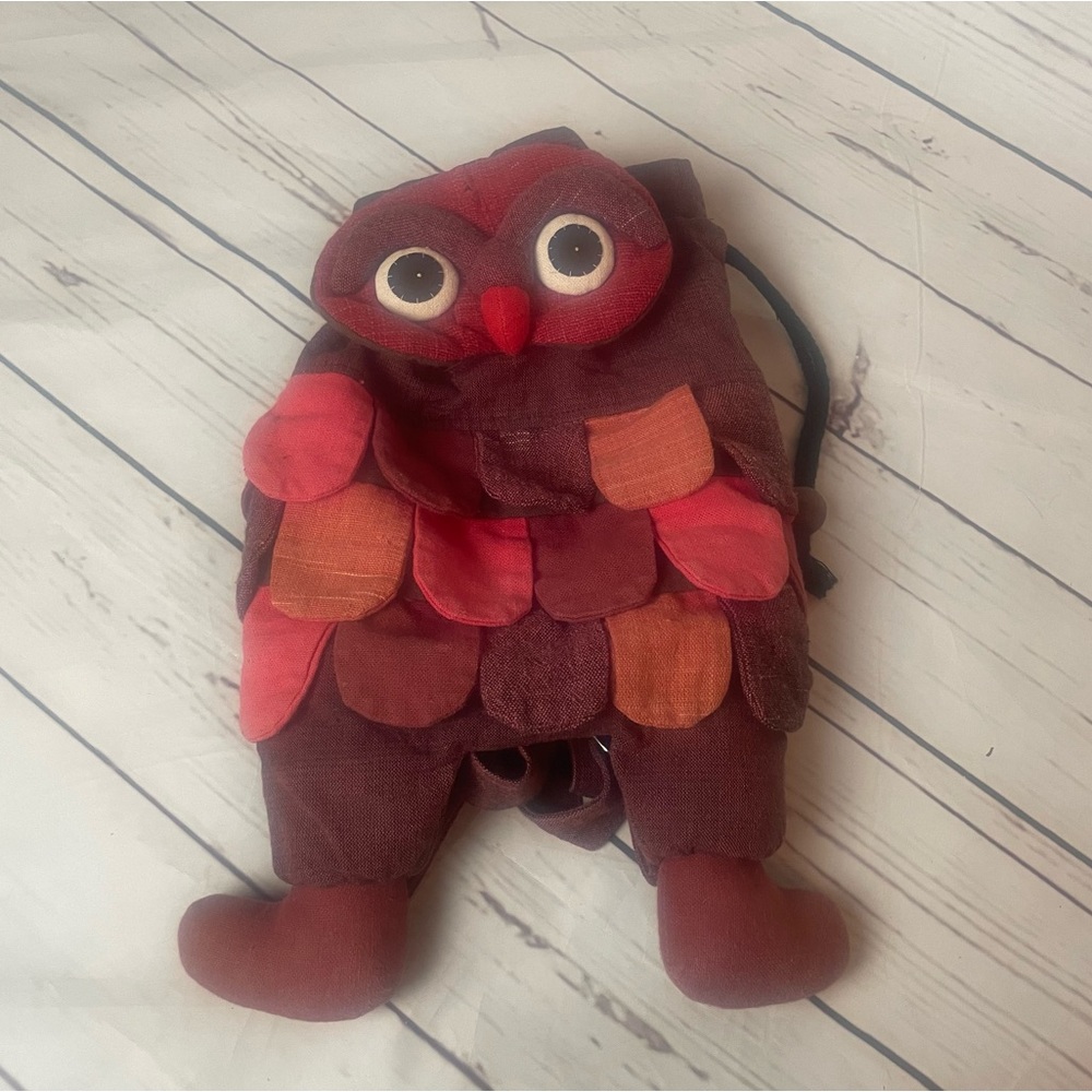 Handmade Fabric Art Backpack Bag Owl 3 Dimensional Patchwork Bird Handcrafted